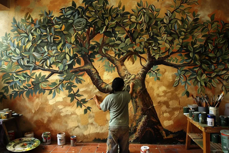 como pintar un arbol en la pared