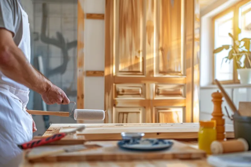 como pintar una puerta de madera con rodillo